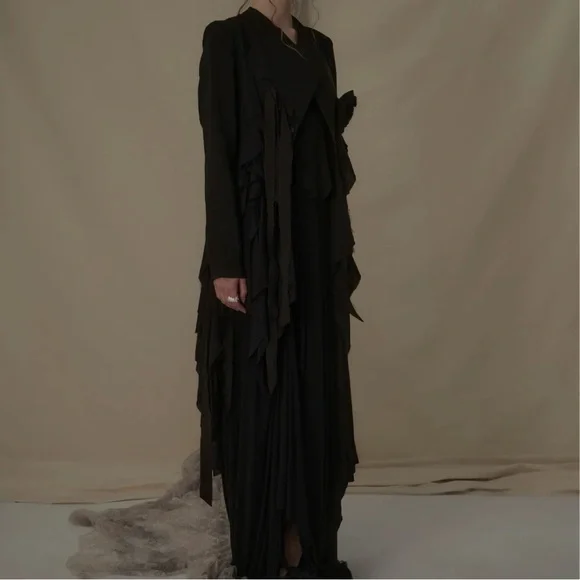 Elywood black asymmetrical hem draped blazer